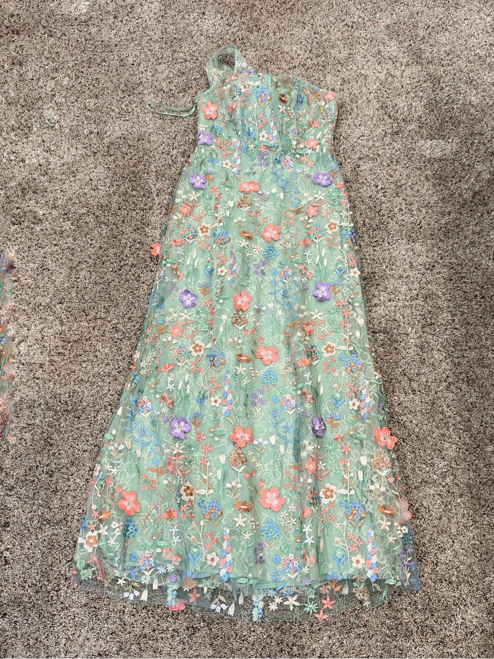 Mac Duggal 68606 Sage Multi One Shoulder Floral Embroidered Gown Sz 8 Petite